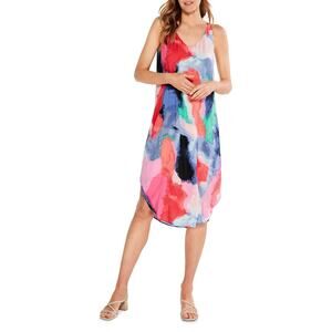 Nic+Zoe Abstract 'Art' Pink V Neck Dress Size S